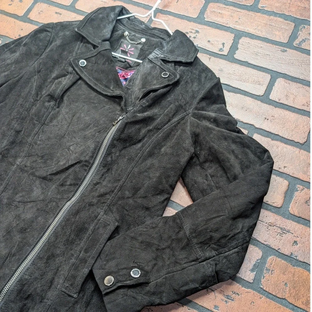 Isaac Mizrahi‎ Live Genuine Black Suede Leather Moto Jacket Asymmetricalic W-6